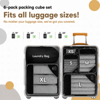 Travel Organizer Set with Compression – 6-Pack Packing Cubes for Suitcase & Travel