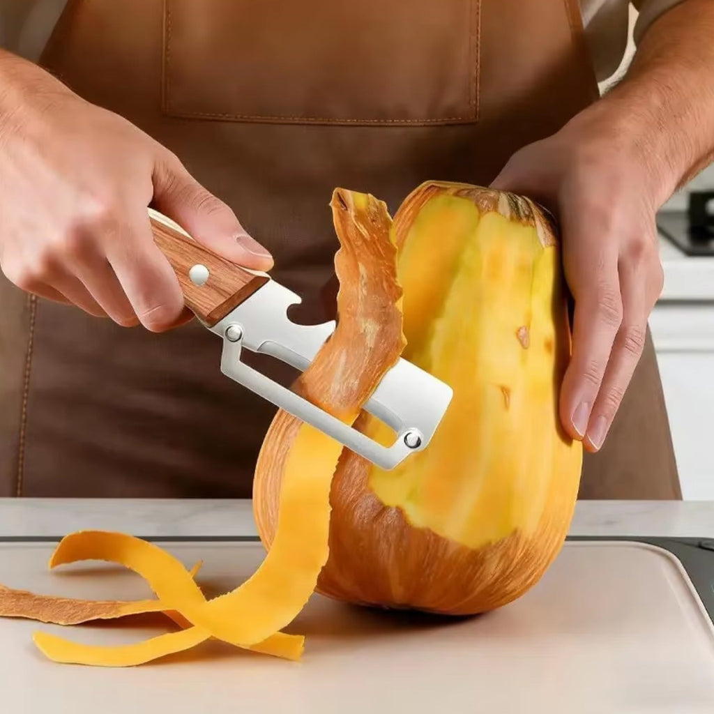 Stainless Steel Vegetable Peeler with Wooden Handle – Kitchen Peeler for Potatoes, Fruit & Vegetables