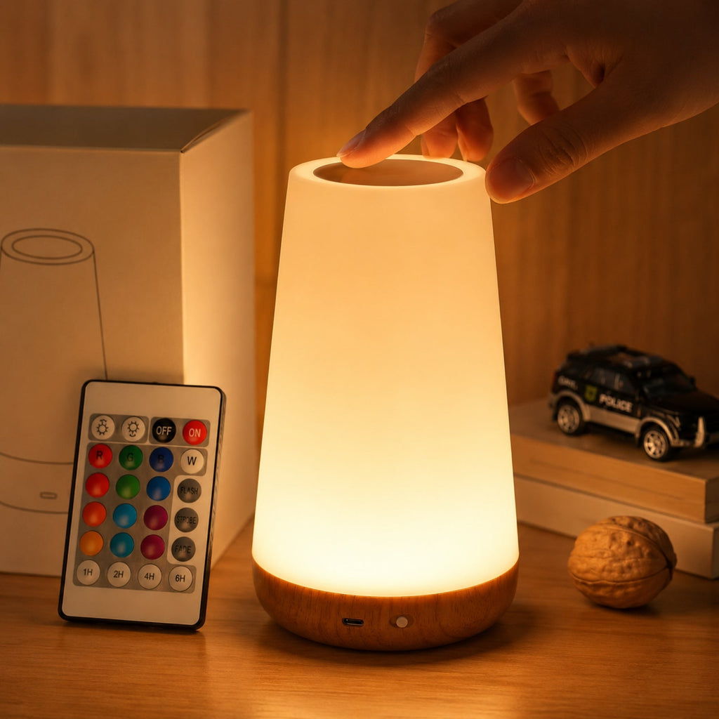 LED Table Lamp with 13 Colours – Rechargeable Night Light with Remote Control and Touch Control