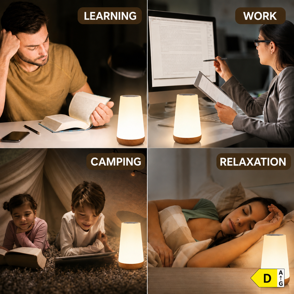 LED Table Lamp with 13 Colours – Rechargeable Night Light with Remote Control and Touch Control