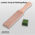 Leather Knife Stropping Strop with Wooden Handle – Double-Sided Blade Polishing Tool