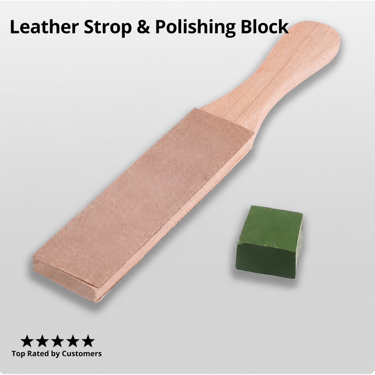 Leather Knife Stropping Strop with Wooden Handle – Double-Sided Blade Polishing Tool