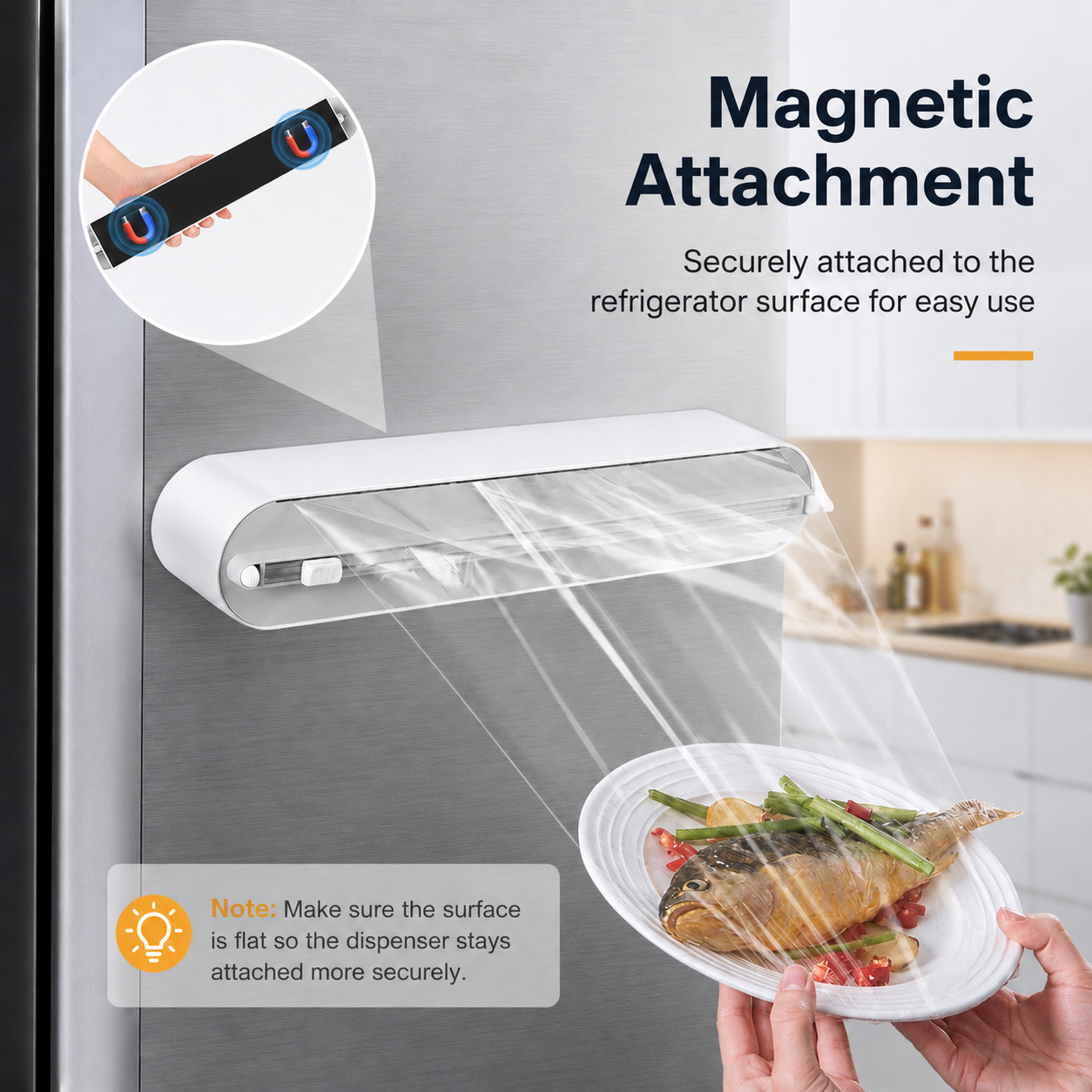 Magnetic Foil & Wrap Dispenser with Cutter – For Plastic Wrap, Aluminium Foil & Baking Paper