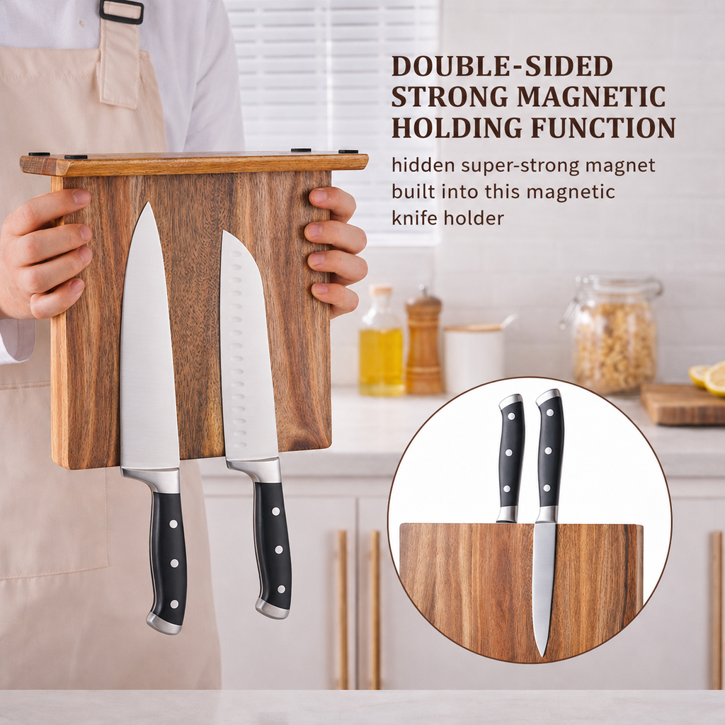 Magnetic Knife Holder in Acacia Wood – Magnetic Knife Block for the Kitchen