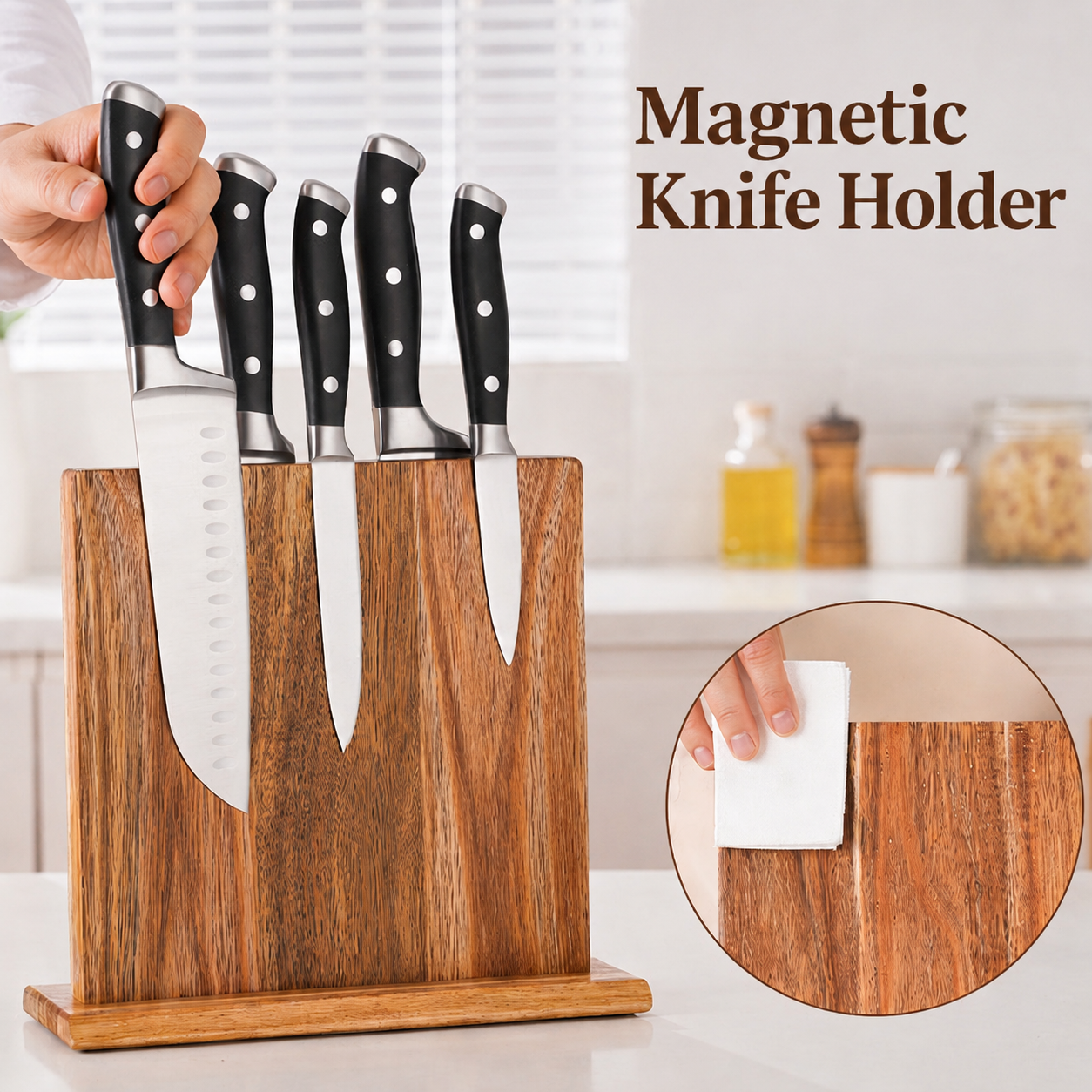 Magnetic Knife Holder in Acacia Wood – Magnetic Knife Block for the Kitchen