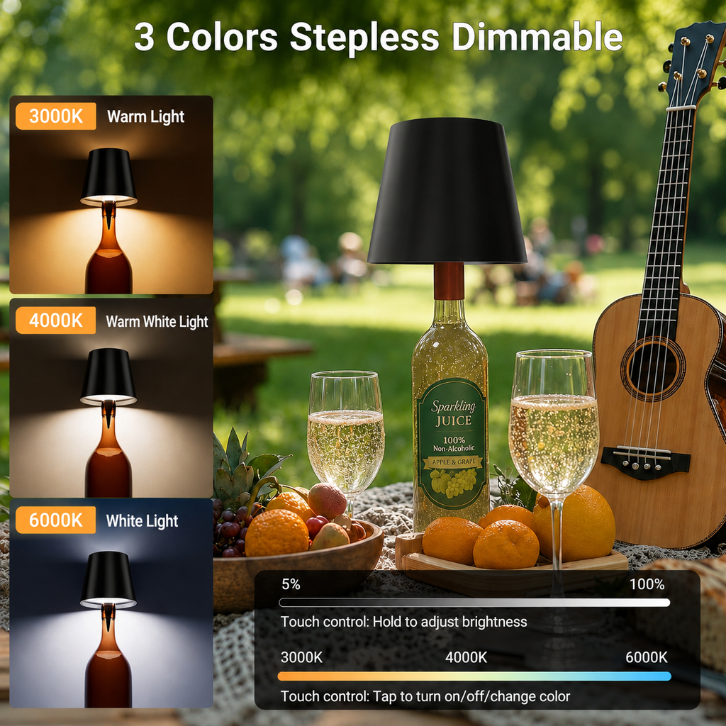 Rechargeable LED Bottle Lamp – Wireless Table Lamp with 3 Light Colours for Bottles, Home & Restaurant