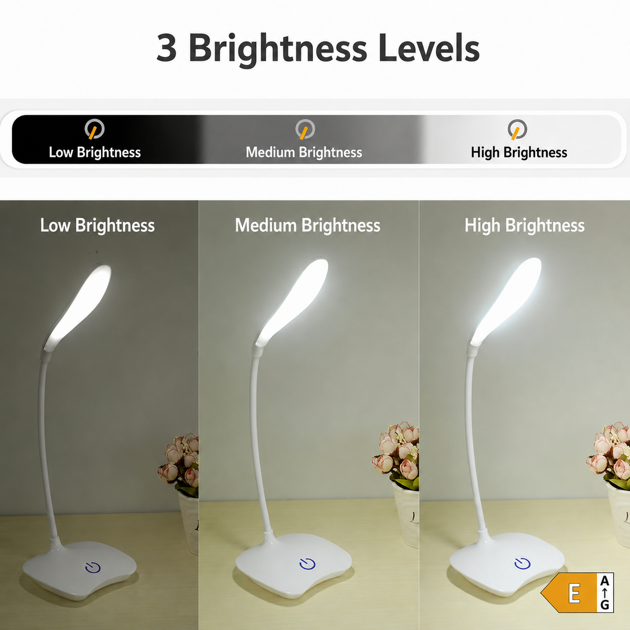 Rechargeable LED Desk Lamp – Dimmable Table Lamp with 3 Light Levels and USB Charging for Reading & Work