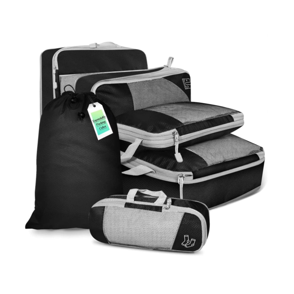 Travel Organizer Set with Compression – 6-Pack Packing Cubes for Suitcase & Travel