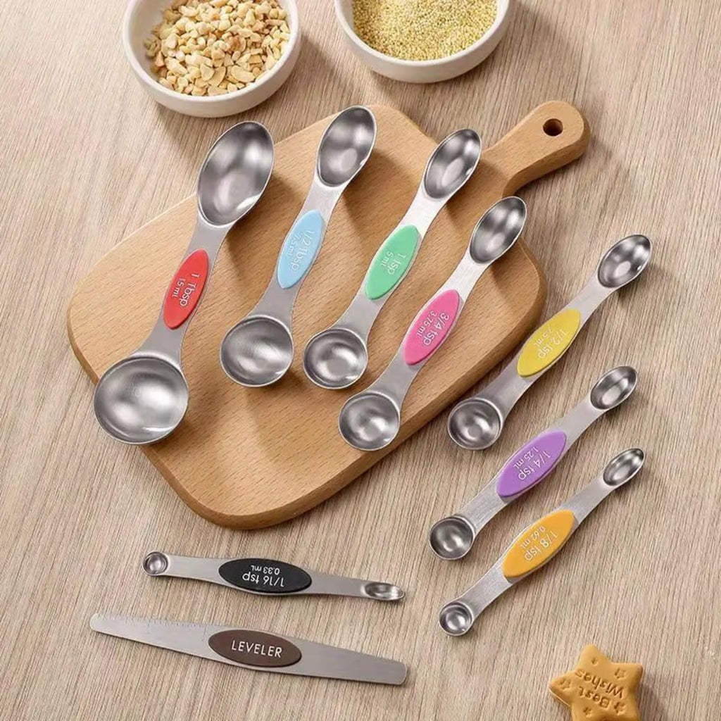 Stainless Steel Measuring Spoon Set – 9-Piece Magnetic Double-Sided Measuring Spoons for Baking & Cooking