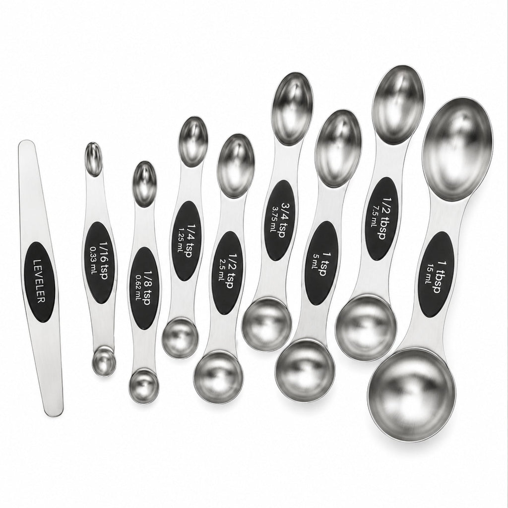 Stainless Steel Measuring Spoon Set – 9-Piece Magnetic Double-Sided Measuring Spoons for Baking & Cooking