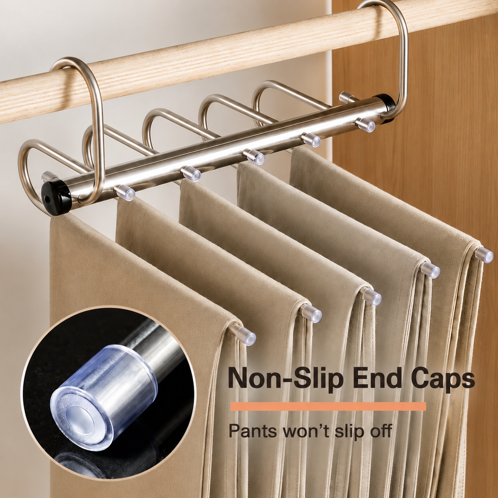 Space-Saving Trouser Hanger – Foldable Stainless Steel Pants Hanger with 5 or 9 Tiers