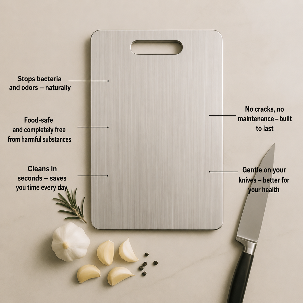 Stainless Steel Cutting Board – Double-Sided Kitchen Cutting Board for Food Preparation