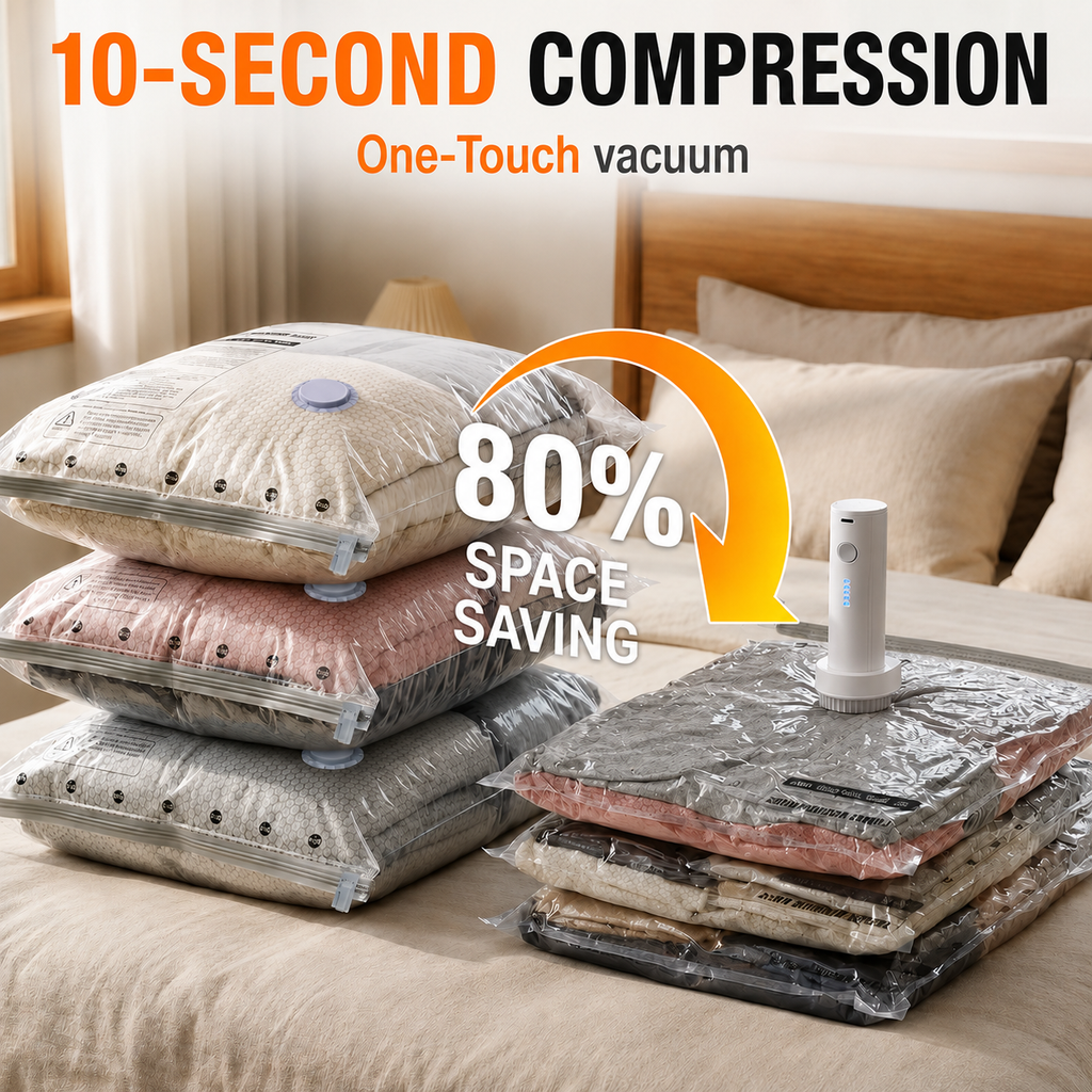 Vacuum Storage Bags with Electric Air Pump – Space-Saving Storage Bags for Clothes, Duvets & Wardrobe