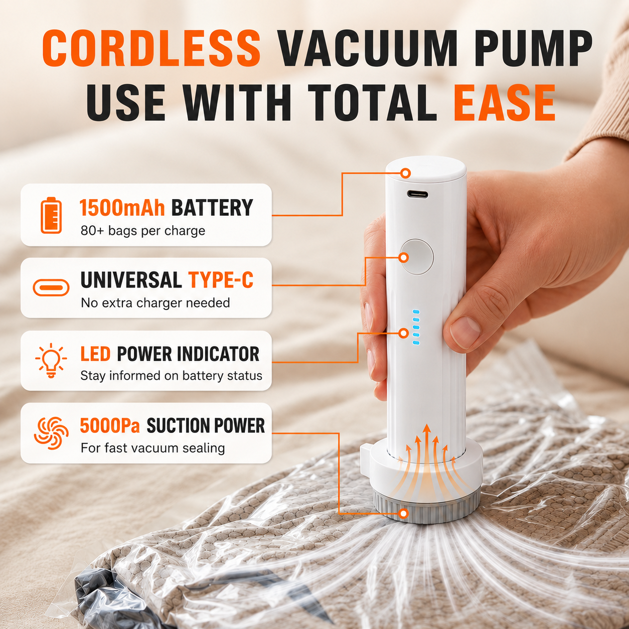 Vacuum Storage Bags with Electric Air Pump – Space-Saving Storage Bags for Clothes, Duvets & Wardrobe