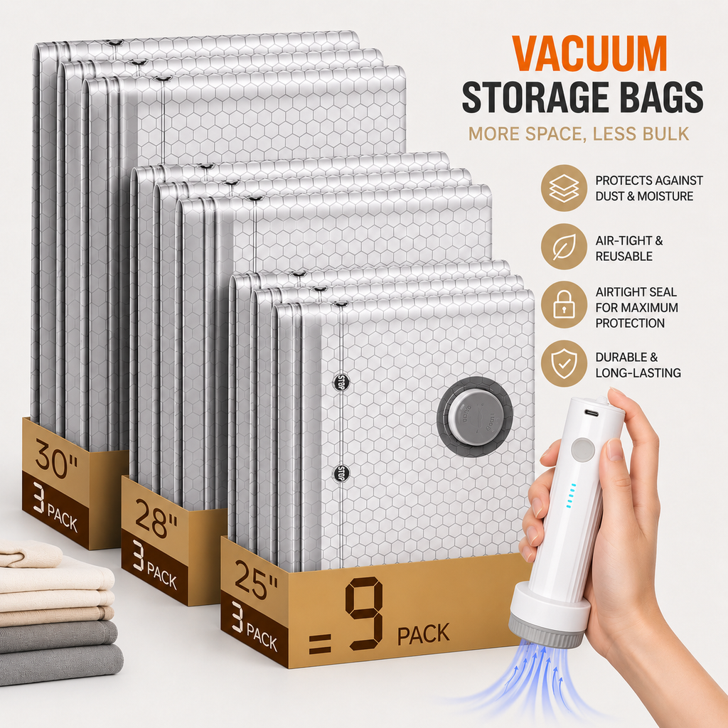 Vacuum Storage Bags with Electric Air Pump – Space-Saving Storage Bags for Clothes, Duvets & Wardrobe