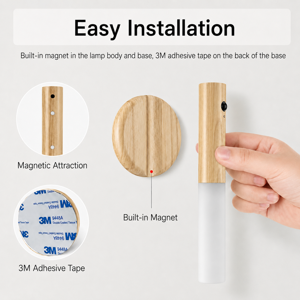 Wireless LED Wall Light with Motion Sensor – Rechargeable Magnetic Night Light for Bedroom, Stairs & Hallway