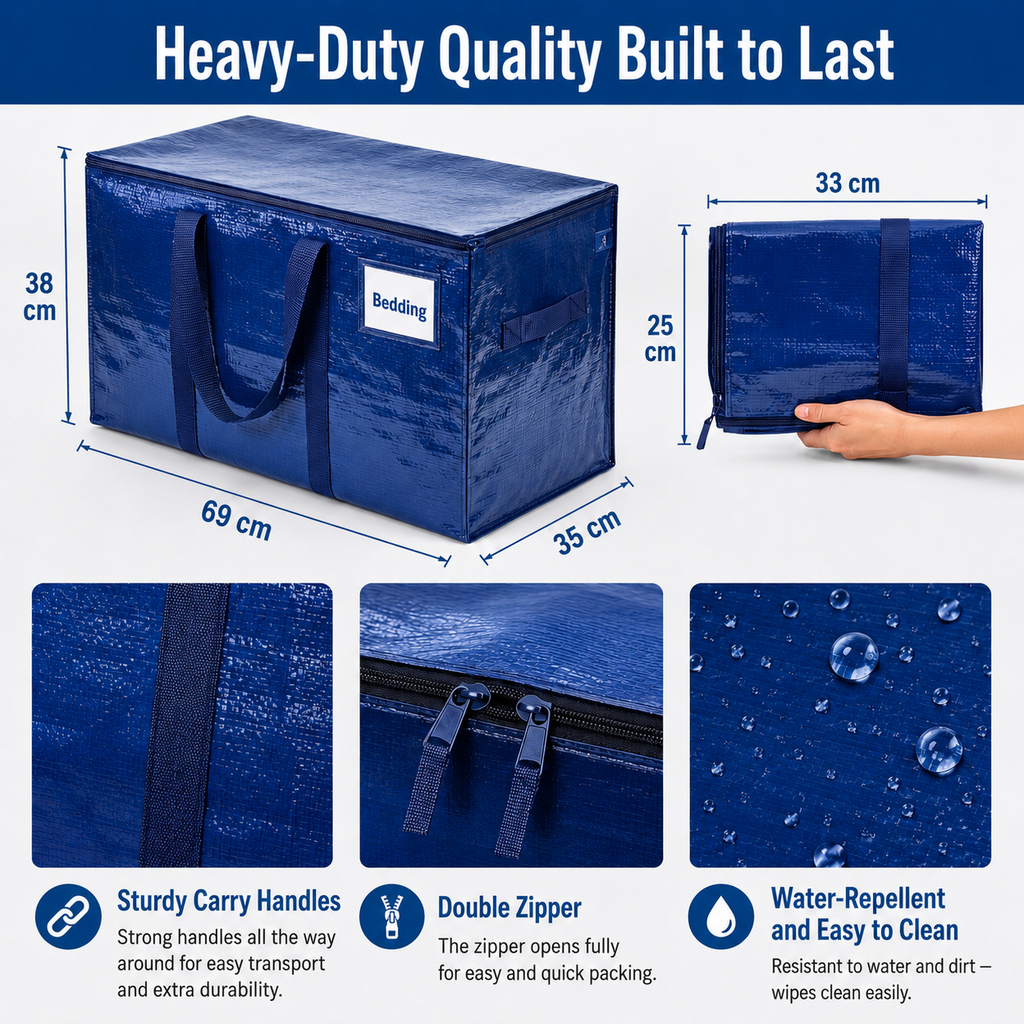 Zipper Storage Bags – Heavy-Duty Moving Bags for Clothes, Duvets & Home Organisation